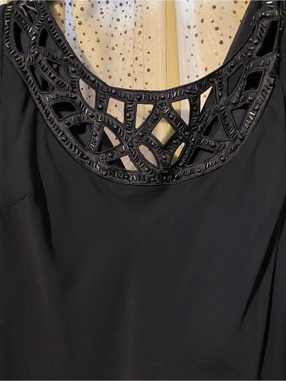 S.L. FASHIONS NWT SIZE 14 BLUE BEADED NECK, V-BACK COCKTAIL DRESS - Picture 5 of 6